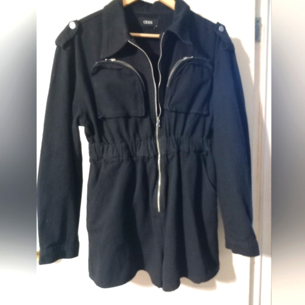 Cider Black‎ Denim Utility Jumpsuit Romper One Piece. NO BELT Sz. Large